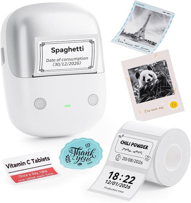 Detalle de NIIMBOT B2 Pro Etikettendrucker mit 300DPI, Bluetooth und wasserfesten selbstklebenden Etiketten (Rot/Schwarz)