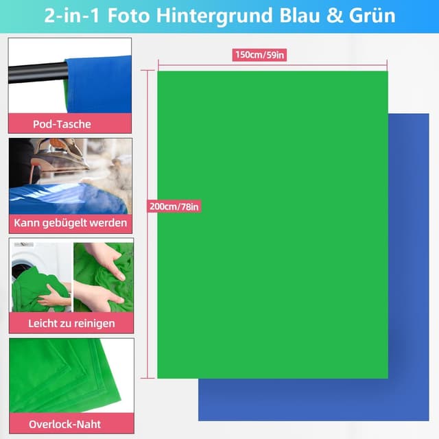 Thumbnail 2 de JEBUTU Blau Grün Fotohintergrund 1,5x2 m