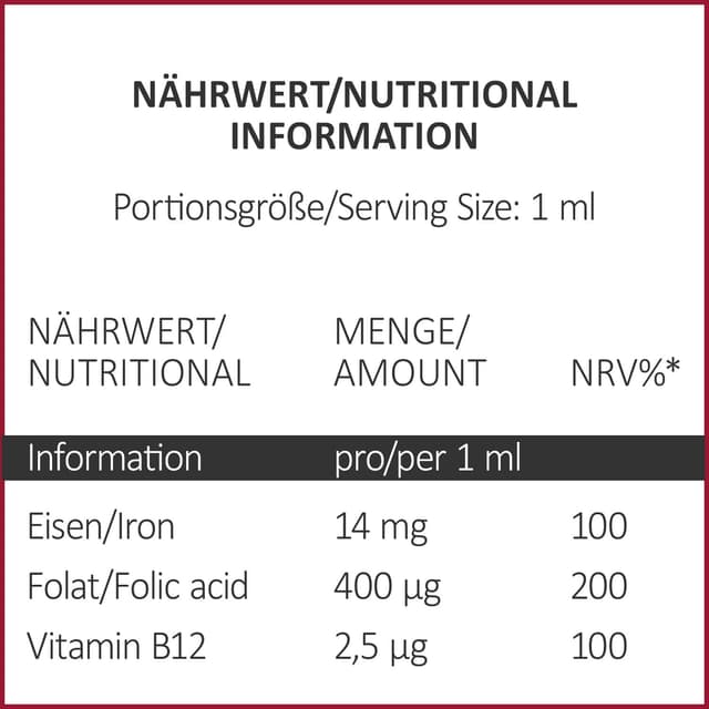 Detalle de ALP NUTRITION Eisen Tropfen 30 ml – hochdosiert mit Eisen, Folsäure und Vitamin B12