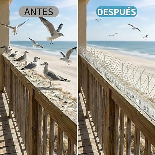 Detalle de KOKMEYA Pinchos antipalomas de acero inoxidable 304 (1 m, 4 piezas de 25 cm) con tornillos y bridas para balcón, canalón y tejado