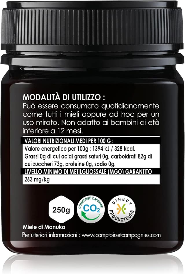 Detalle de Comptoirs et Compagnies Miele di Manuka MGO 263 IAA10+ dalla Nuova Zelanda (250 g)