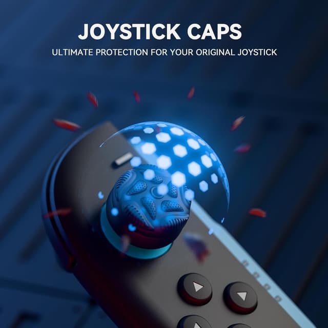 Detalle de playvital for Switch 2 Thumb Grips (4-Pack) – Silicone thumb caps with air cushion, anti-slip raindrop texture in black