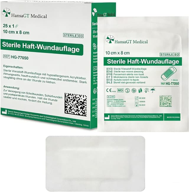 Detalle de HansaGT Medical Wundpflaster 7 x 5 cm sensitiv & hypoallergen, selbstklebend, steril (50 Stück) – für kleine Schnittwunden