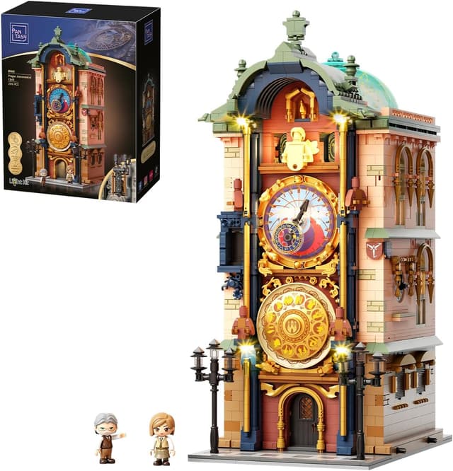 Detalle de PANTASY Prager Astronomische Uhr Klemmbaustein-Set – gotischer Uhrturm mit beweglichen astronomischen Zifferblättern
