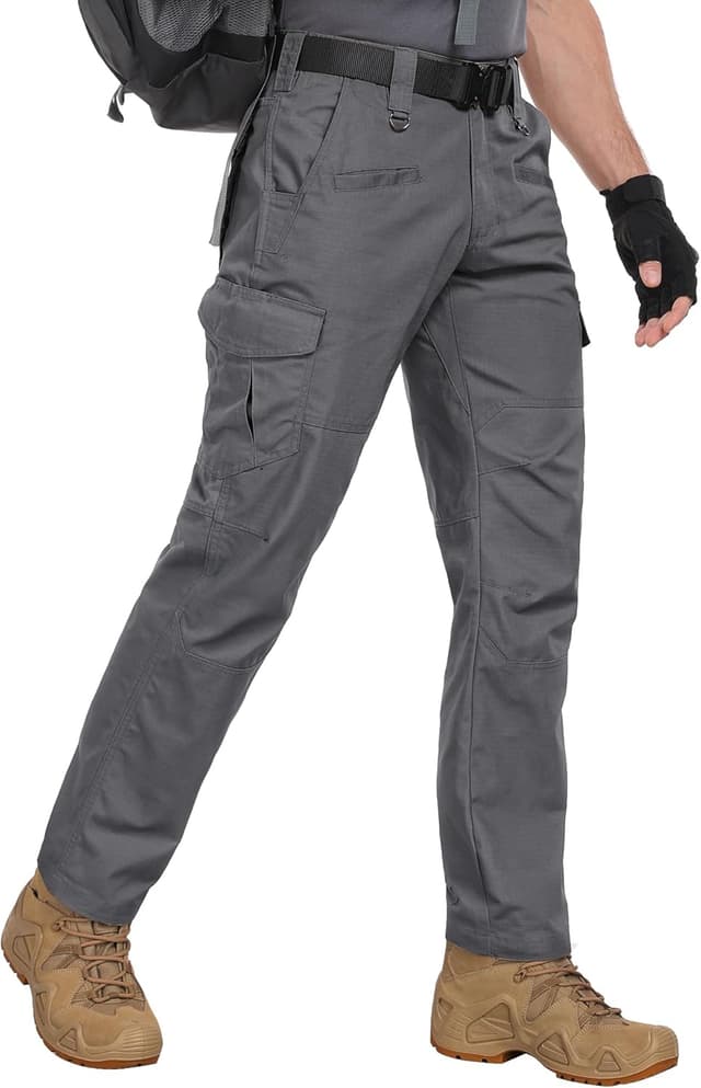 Detalle de Zoofly Men’s Ripstop Water-Resistant Cargo Pants (9 Pockets, Elastic Waist) — Not Belt