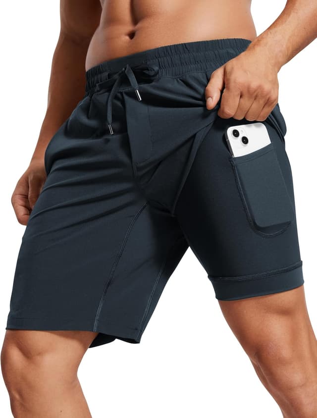 Detalle de Short running homme CRZ YOGA avec doublure intégrée – 23 cm True Navy L