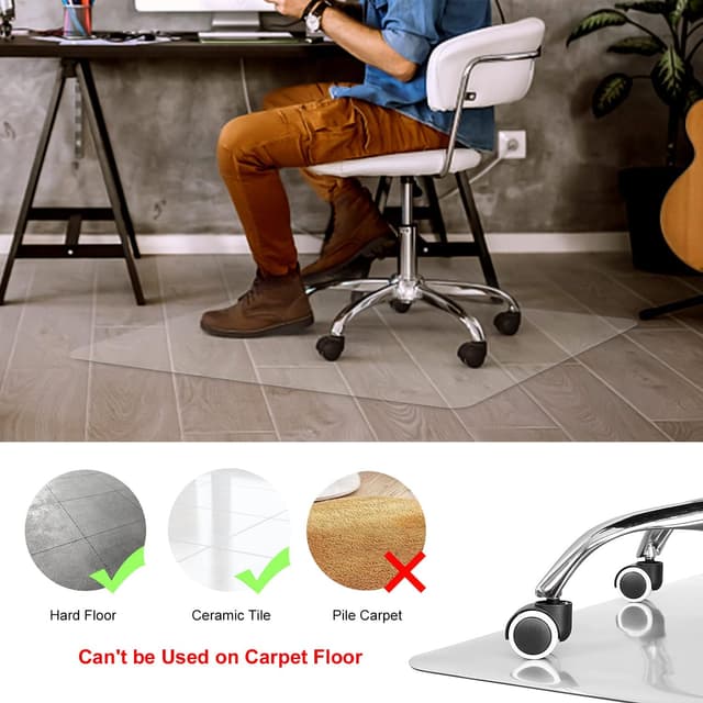 Detalle 2 de Kuyal Clear Chair Mat for Hard Floors (48 x 36 in) Transparent Office Floor Protector