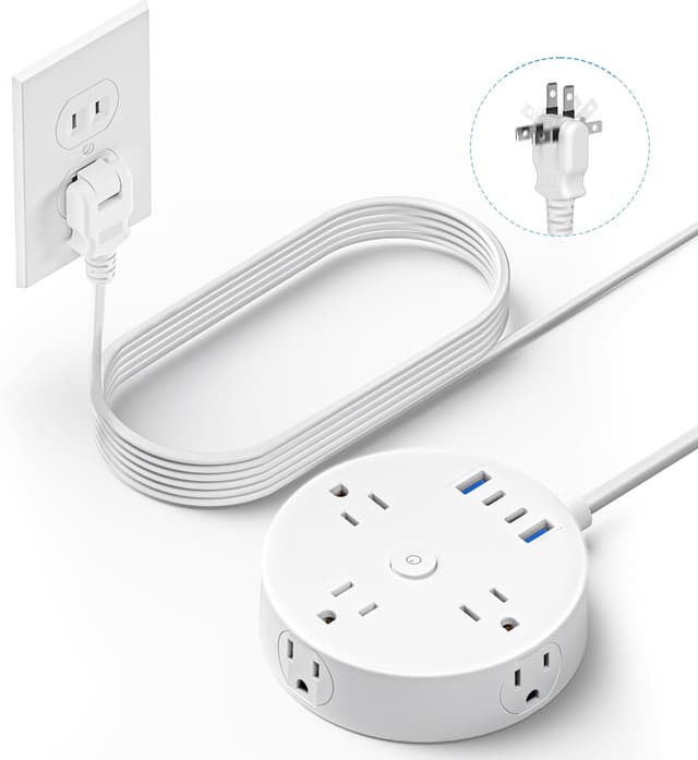 Detalle de Yozisital 10FT 2-Prong Power Strip with 2-Prong to 3-Prong Adapter, 6 AC Outlets + 4 USB (2 USB-C), Rotating Plug & Surge Protection