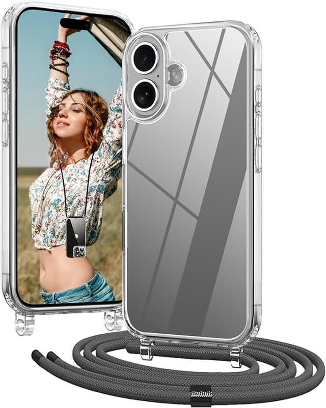 Detalle de OLEPHY Funda Transparente con Cuerda para iPhone 16