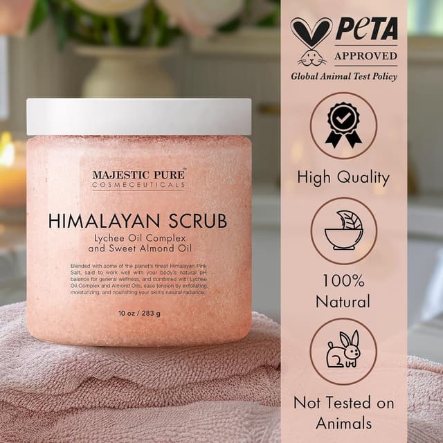 Detalle 2 de Majestic Pure Himalayan Salt Body Scrub with Lychee Oil, Exfoliating Salt Scrub (10 oz tub)