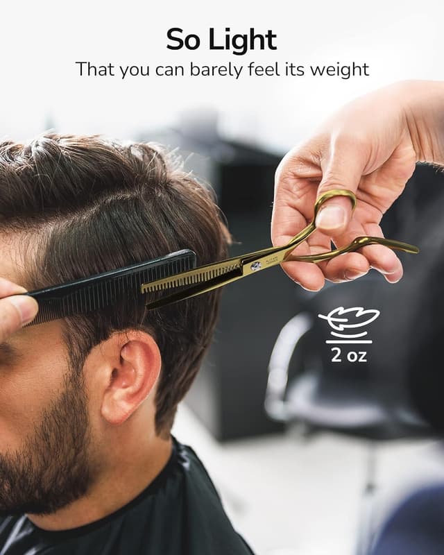 Detalle de Effilierschere zum Schneiden von Zähnen (440C japanischer Edelstahl), 16,5 cm, goldfarben – mit abnehmbarem Fingerring