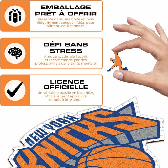 Detalle de Iconic Puzzles – New York Knicks (Logo) puzzle en bois sous licence officielle NBA, taille S, 150 pièces