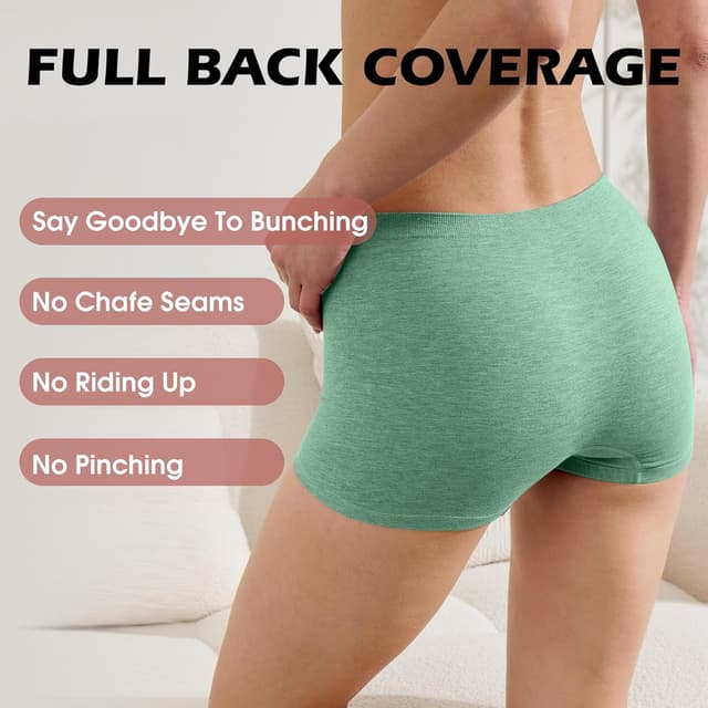 Detalle de BAMBOO COOL Womens Seamless Boyshorts Underwear (Mid Rise) – Breathable Stretch 5-Pack