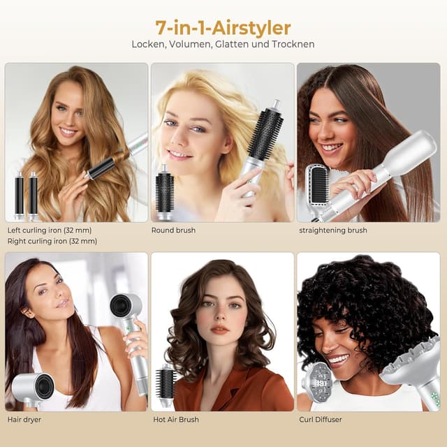 Detalle de OKWRAP Hair Styler Set 7 in 1 – Airstyler mit ionischem Luftstrom, 110.000 U/min und 79–86 dB