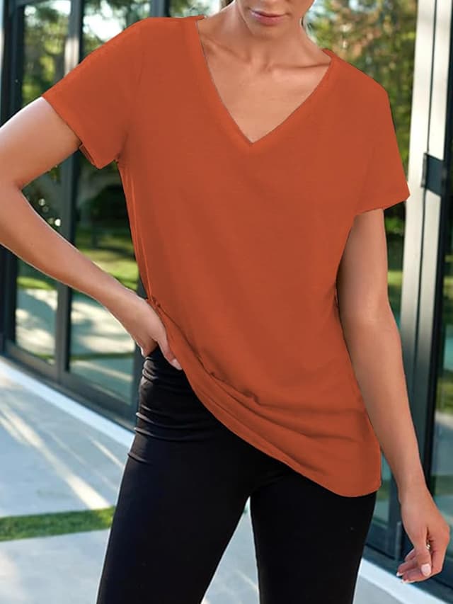 Detalle de Cuptacc Damen T-Shirt mit V-Ausschnitt, Kurzarm – Sommer Basic in Uni