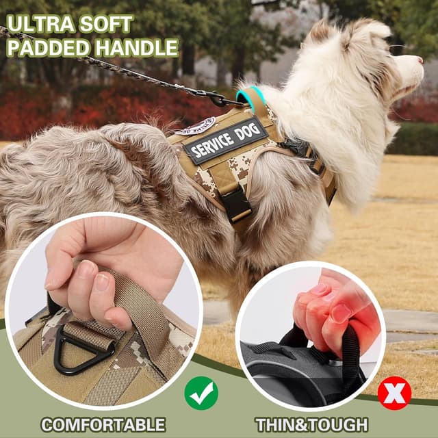 Detalle de Belababy Tactical Anti Pull Dog Harness (Yellow Camo) – Adjustable Front Clip, Breathable Service Vest with Handle – XL