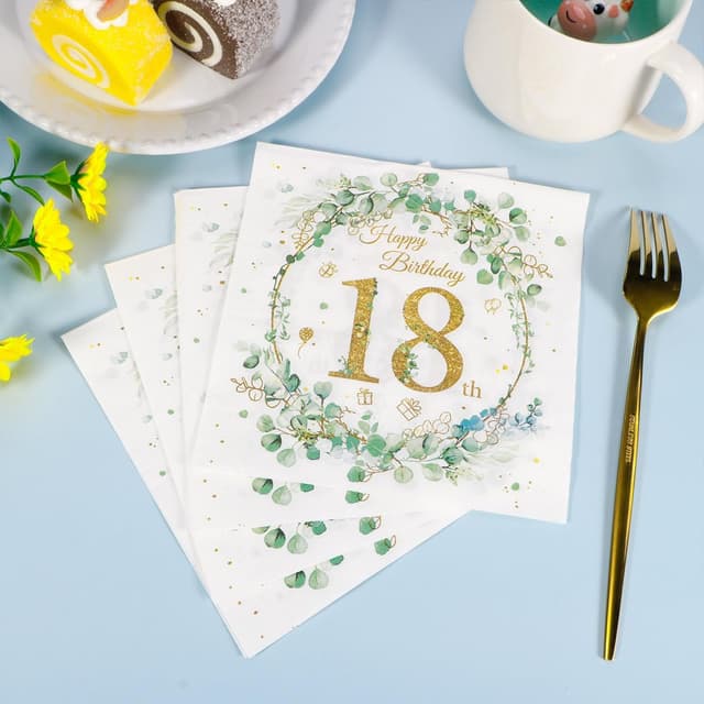 Thumbnail 2 de 60 Stück Servietten 18 Geburtstag Eukalyptus Grün