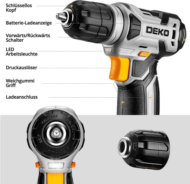 Detalle de Werkzeugkoffer DEKO 126-teilig 8V Akkuschrauber