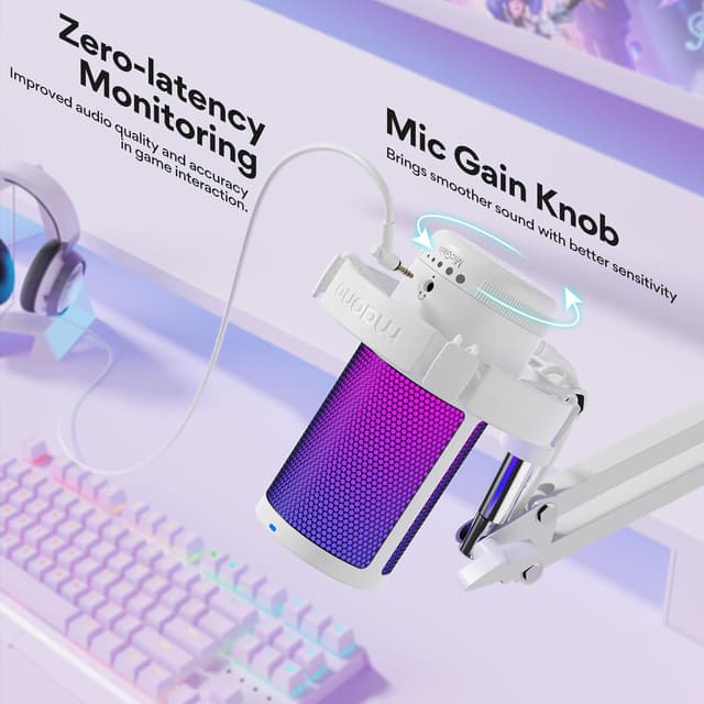 Detalle de MAONO DGM20S Gaming-USB-Mikrofon mit RGB, Noise-Reduction und Stummschaltung