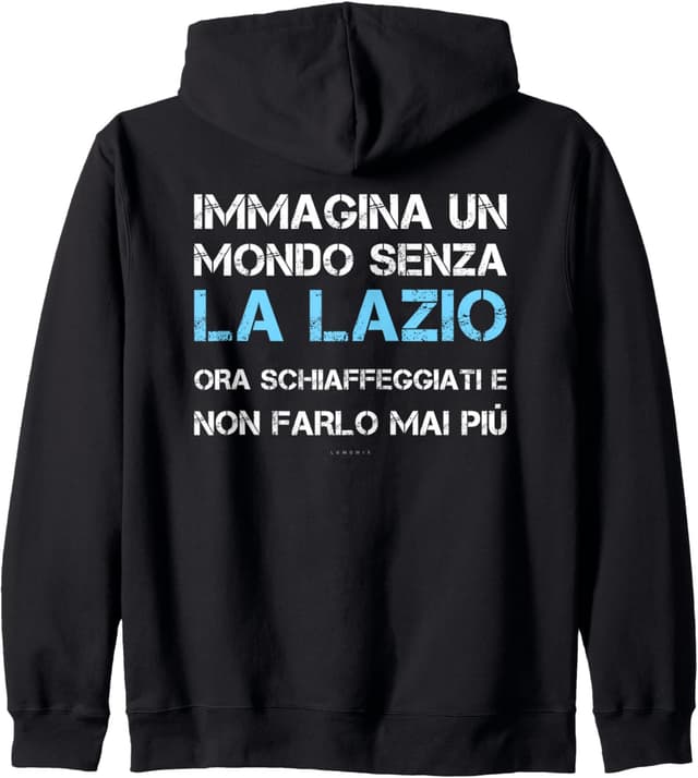Detalle de Felpa uomo con zip e cappuccio Lazio “Un mondo senza la Lazio” LUMOMIX