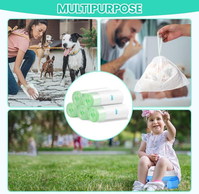 Detalle de 100pcs Portable Potty Liner Disposable Bags (5 Rolls) with Drawstring