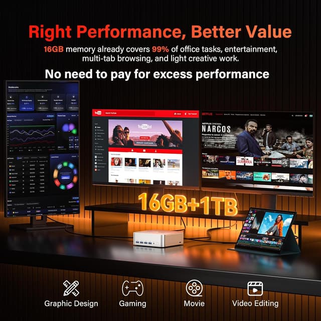 Detalle 2 de GEEKOM A8 Max Mini PC (Windows 11 Pro) with AMD Ryzen 7 8745HS, 16GB DDR5, 1TB PCIe SSD
