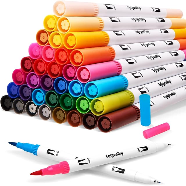 Detalle de Eglyenlky 36-Colour Dual Tip Brush & Fine Markers for Adult Colouring Books