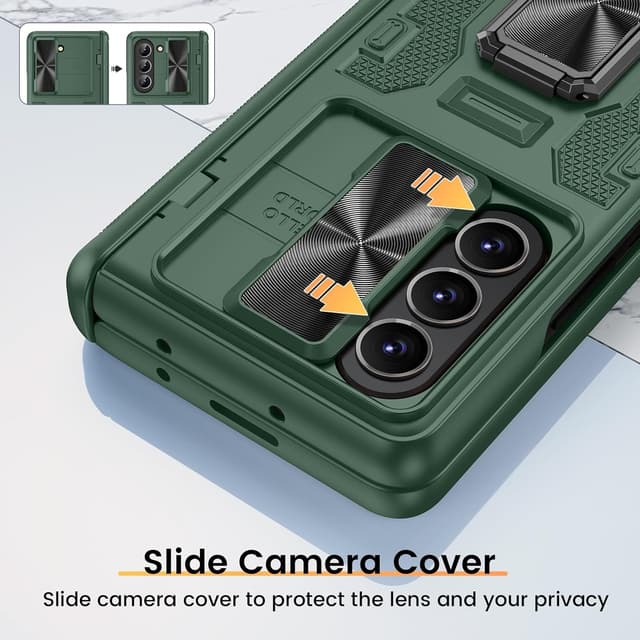 Detalle de VEGO for Galaxy Z Fold 5 Case with Hinge Protection, Screen Protector, 360° Magnetic Kickstand & Slide Camera Cover (Green)