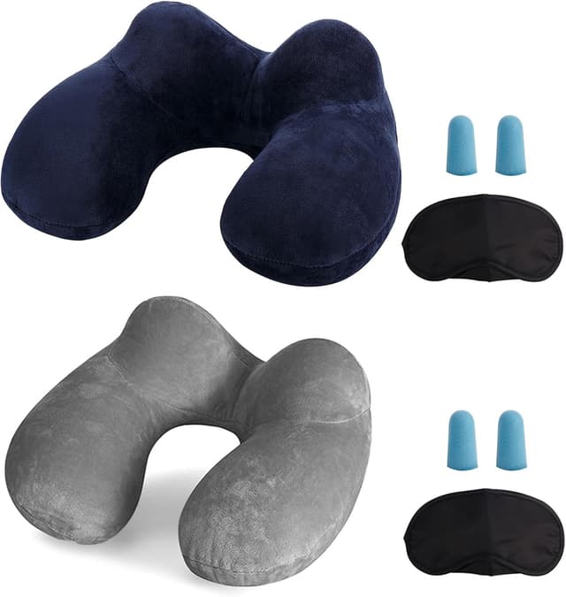 Detalle de MOCOCITO 2-Set Reisekissen mit waschbarem Kissenbezug, ergonomisches Nackenkissen (Blau+Grau)