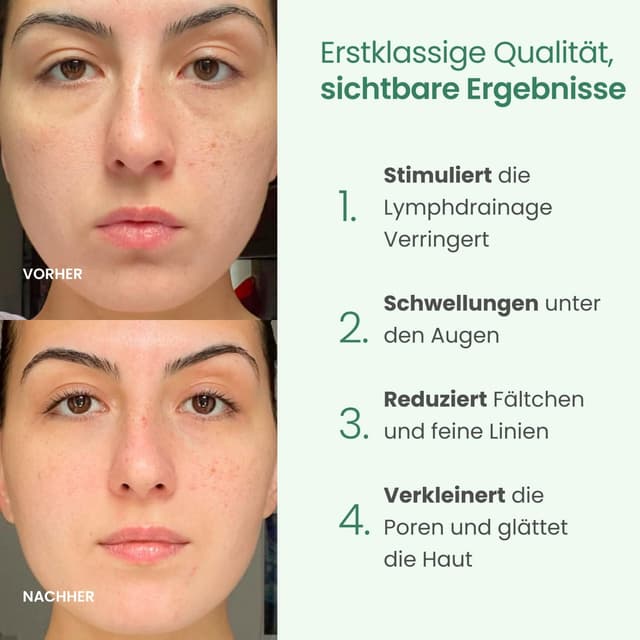 Detalle de PLANTIFIQUE Jade Gesichtsroller & Gua Sha Set aus Naturjade für Massage, Lymphdrainage und Augen