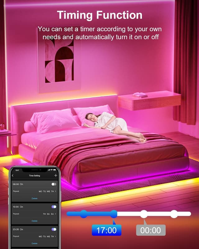 Detalle de Nexillumi 10M Smart Bluetooth LED Strip Lights (RGB) with App, Remote & Music Sync