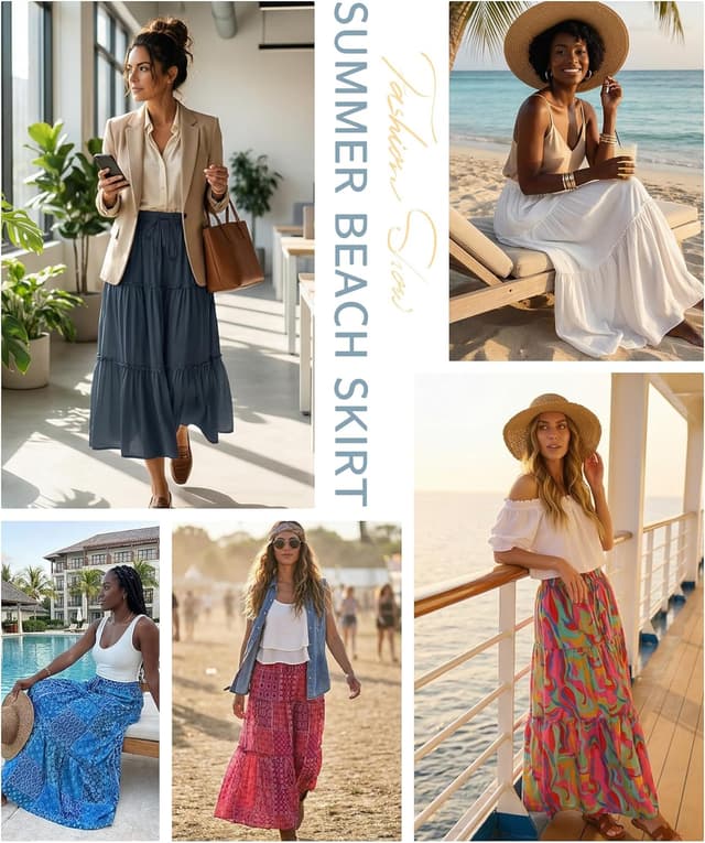 Thumbnail 6 de EARKOHA Boho Maxi Skirt High Waist