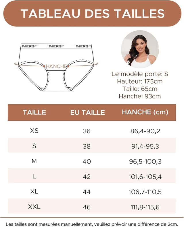 Detalle de INNERSY lot de 6 culottes femme en coton à taille mi-basse, confort stretch