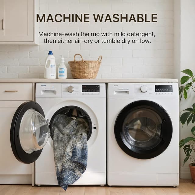 Detalle de Tapis BEIMO 160x230 cm motif abstrait bleu nuit, antidérapant et lavable en machine