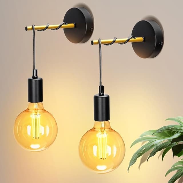 Detalle de Aigostar Aplique de Pared Interior E27 Generoso en Metal🖤 (Pack 2)