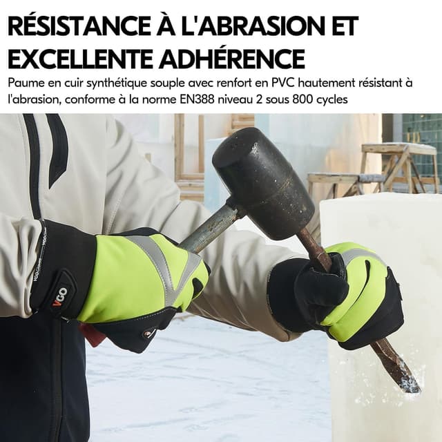 Detalle 2 de Vgo... 2 paires de gants de travail hiver étanches, Thinsulate avec écran tactile (SL8777FW) noir, taille XL