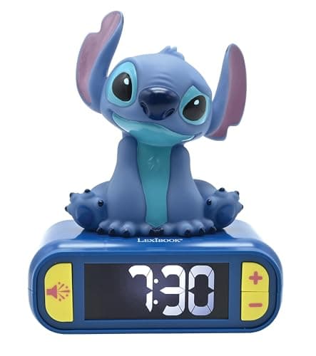 Detalle de LEXIBOOK Disney Stitch RL800D: luz nocturna con despertador, sonidos y pantalla LCD retroiluminada