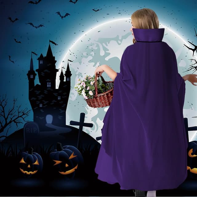 Detalle de AOOWU Mantello Vampiro Bambini doppio lato 90 cm, collo alto unisex per Halloween e cosplay