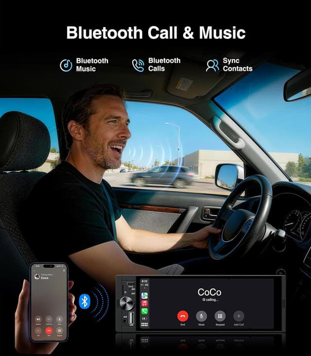 Detalle de AINAVI 6.36-Inch Single-DIN Touchscreen Car Stereo with Wireless CarPlay & Android Auto