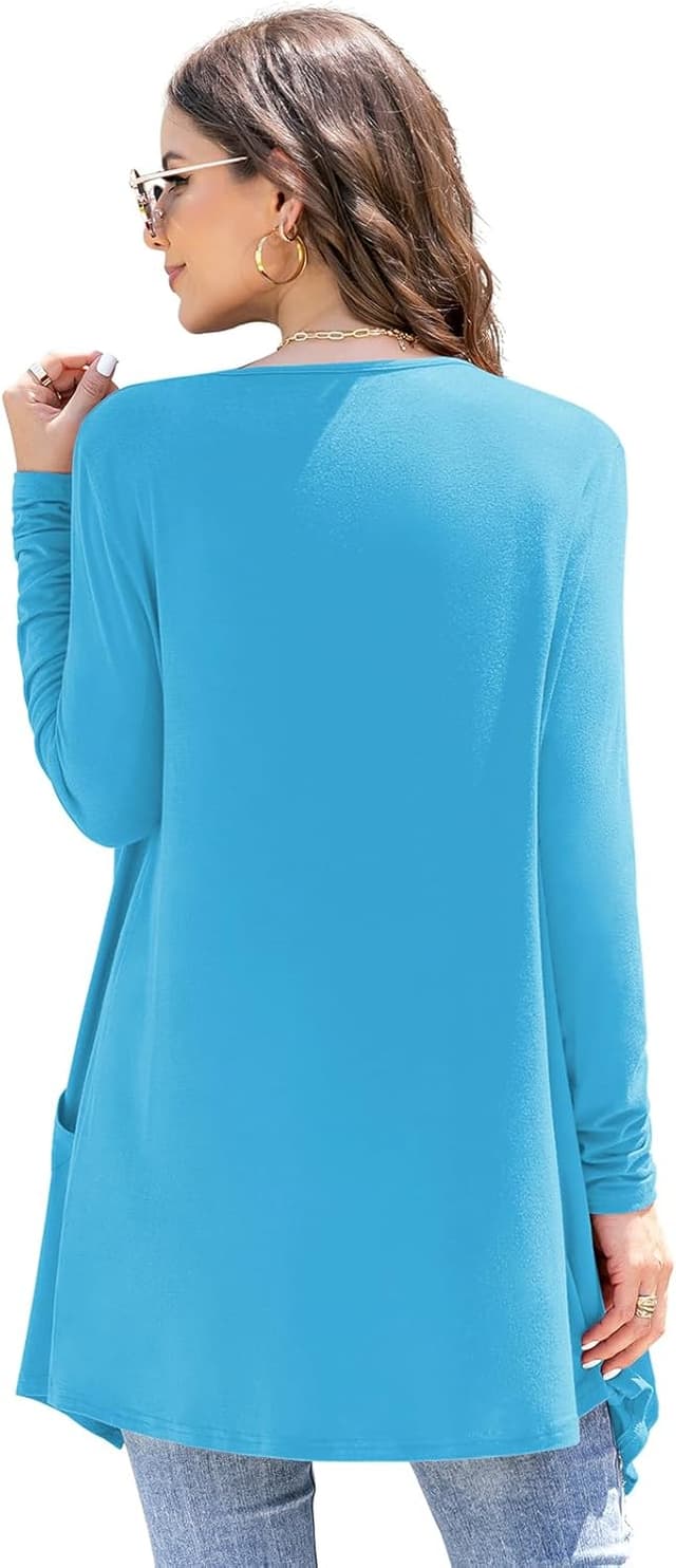 Detalle de Wiwclo Veryoung Cardigan mit kurzen Ärmeln – leichter Sommer-Cardigan mit offenem Schnitt und Taschen