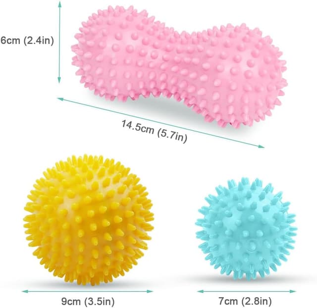 Detalle de URAQT Palline da Massaggio in PVC con punti (3 pezzi) per automassaggio fitness: rosa, giallo e azzurro