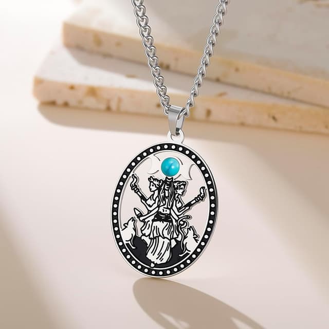 Detalle de VASSAGO Collier Hécate à triple lune en acier inoxydable, pendentif Hécate