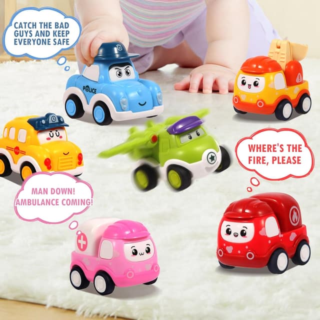 Detalle 2 de 12-Piece Pull-Back Car Set for Toddlers (Ages 12–36 Months) — Bright Construction & Racing Vehicle Toys
