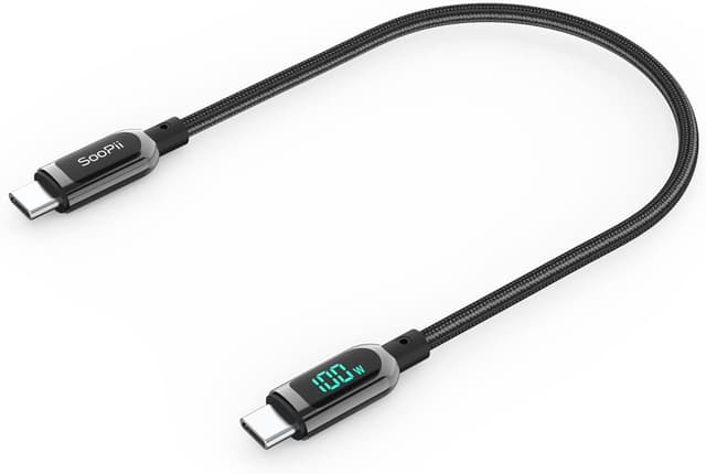 Detalle de SOOPII USB‑C auf USB‑C Kabel (0,3 m) mit LED-Display, bis 100 W PD und Nylongeflecht