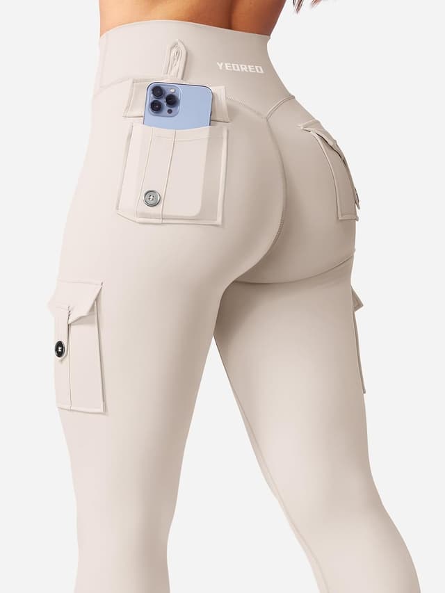 Detalle de YEOREO CoreFlex Sport Leggings Damen mit Taschen – blickdicht, High Waist & nahtloser Push-up Look