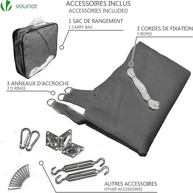 Detalle 2 de VOUNOT Toldo Vela Triangular 3x3m - Sombra UV