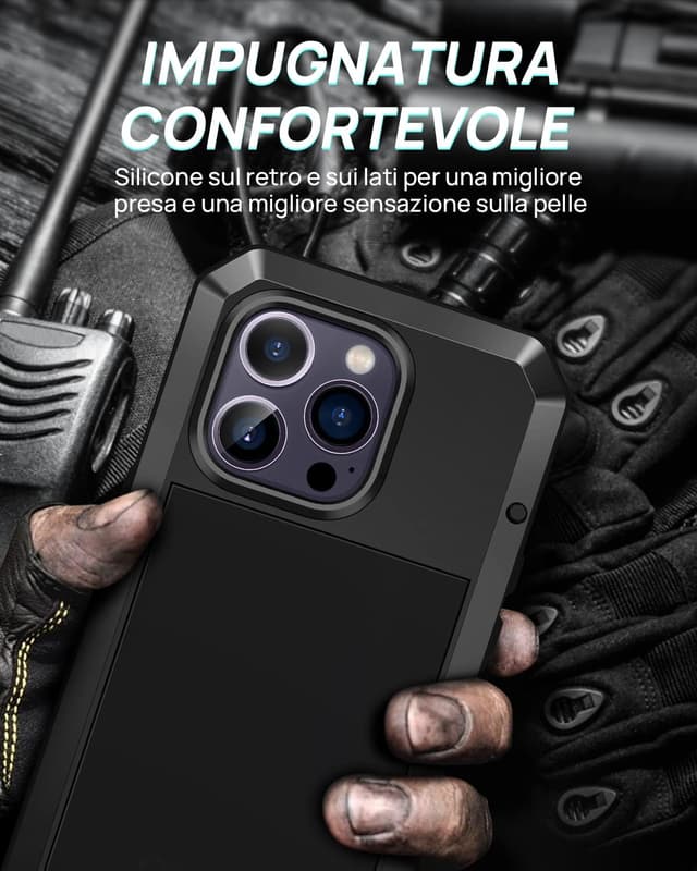 Detalle de Focusor Cover iPhone 14 Pro Max antiurto con protezione schermo full body 360° rugged