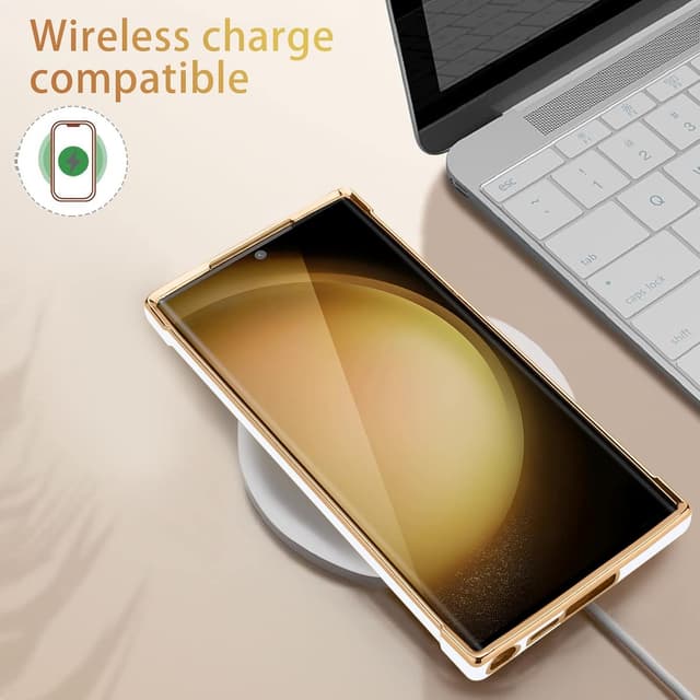 Detalle de Urarssa Samsung Galaxy S23 Ultra case with bling heart design, shockproof silicone bumper – white