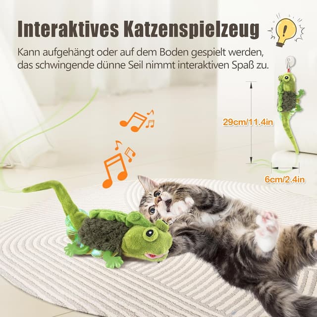 Detalle 2 de Migipaws elektrisches Echsen-Plüsch-Katzenspielzeug mit Katzenminze, USB-wiederaufladbar