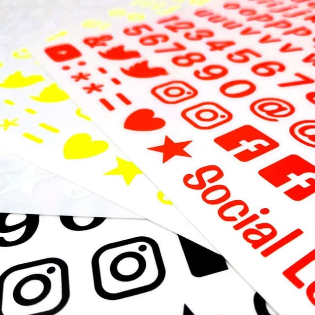 Detalle de 4R Quattroerre.it 1259 Kit Klebebuchstaben – fluoreszierend gelb, für Social-Media-Design